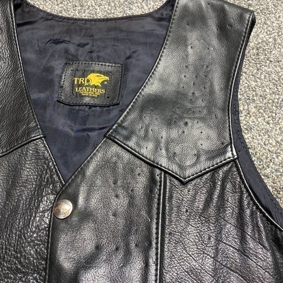 TRD Leathers Black Leather Riding Motorcycle Vest Size XL - Picture 8 of 9